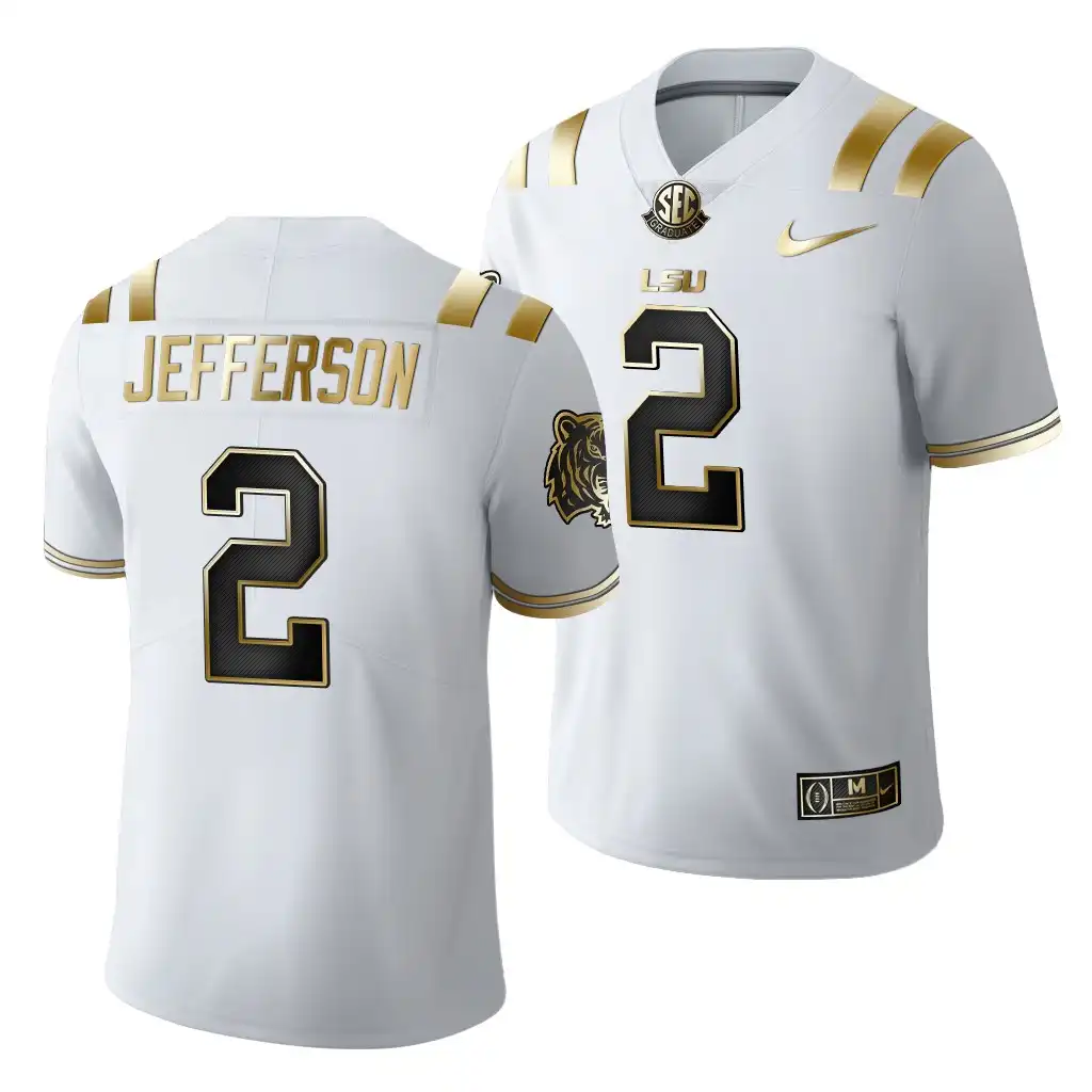 Men's LSU Tigers Justin Jefferson #2 Golden Edition White NFL Limited NCAA Football Jersey